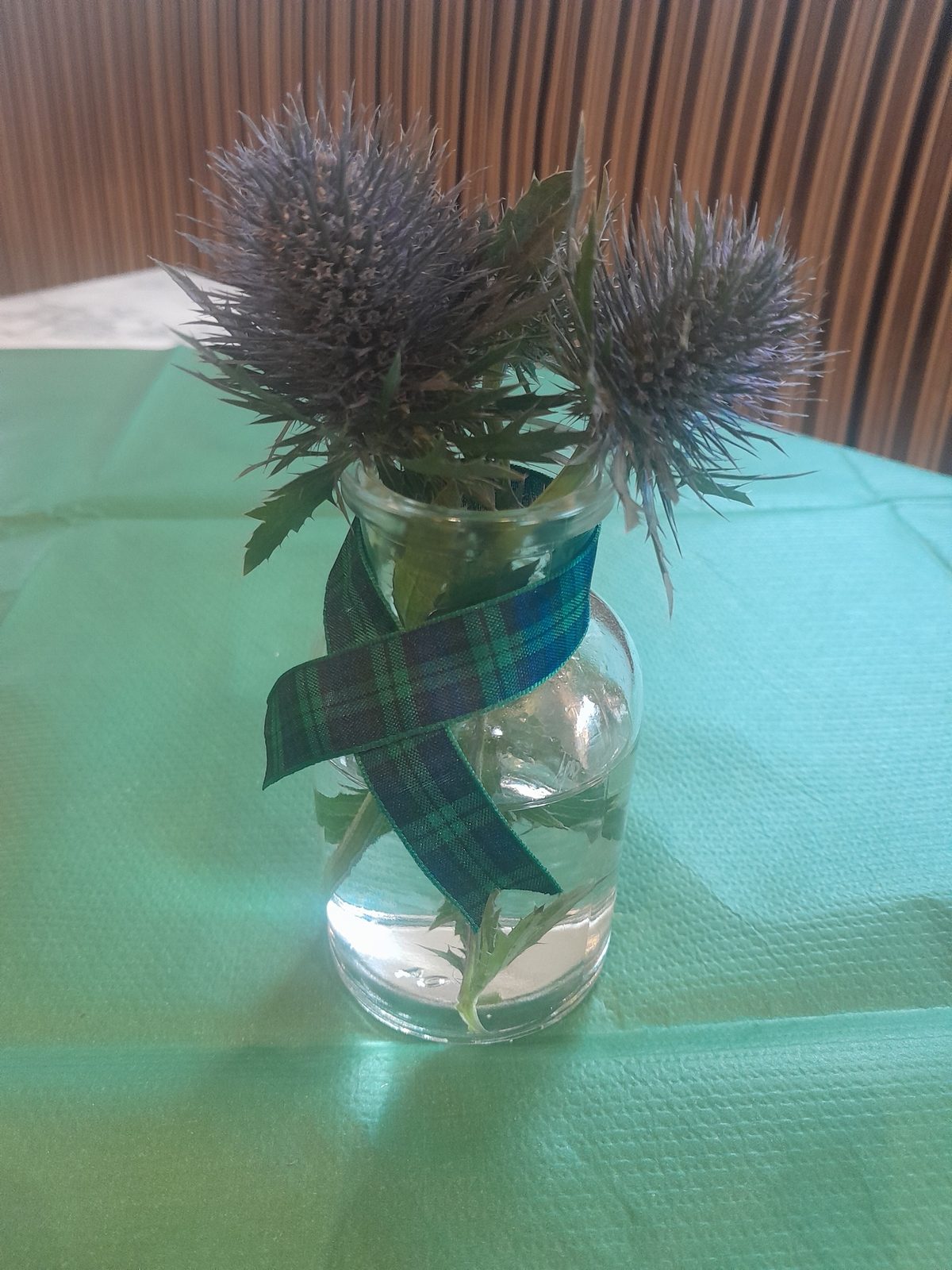 Thistles on a dressed table, the Station Bar Alloa